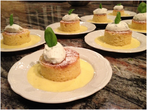 Lemon Olive Oil Polenta Cake with Basil Scented Whipped Cream